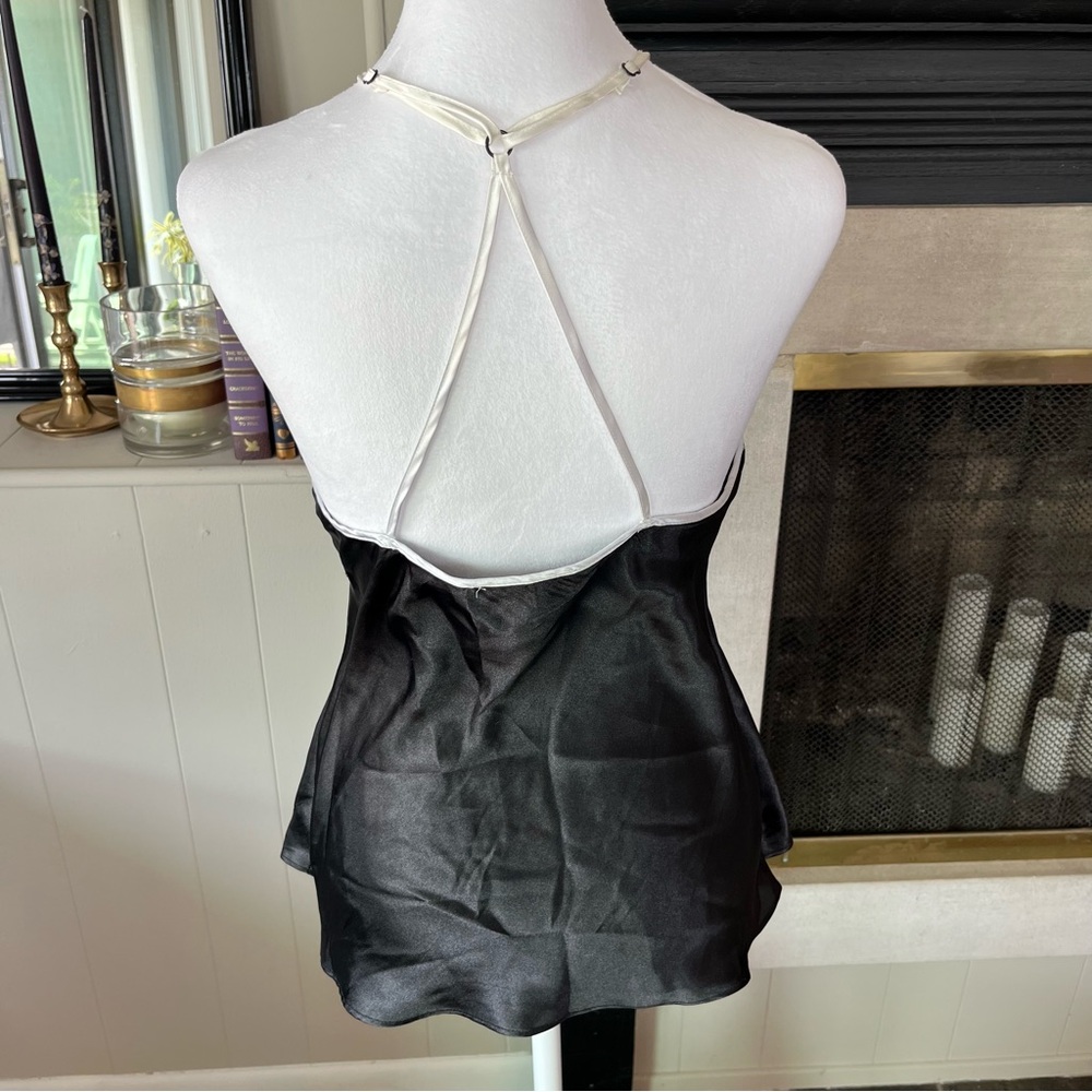 Black Silk Tank with Lace Detail - Picture 2 of 4